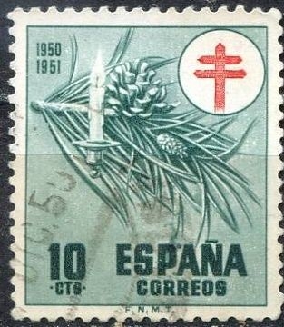 z vendido España 1950 1085 Sello º Pro tuberculosis Adorno Navideño 10c Timbre Espagne Spain Spagna Espana Spanje Spanien 